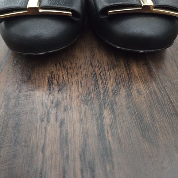 Salvatore Ferragamo Black Leather Heels with Gold Accents - Picture 4 of 10